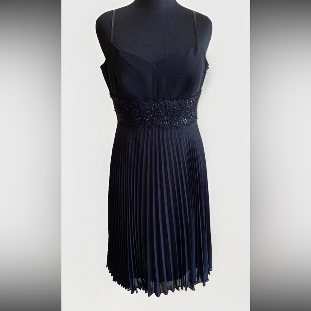 Ann Taylor Black Beaded Pleated LBD 4P